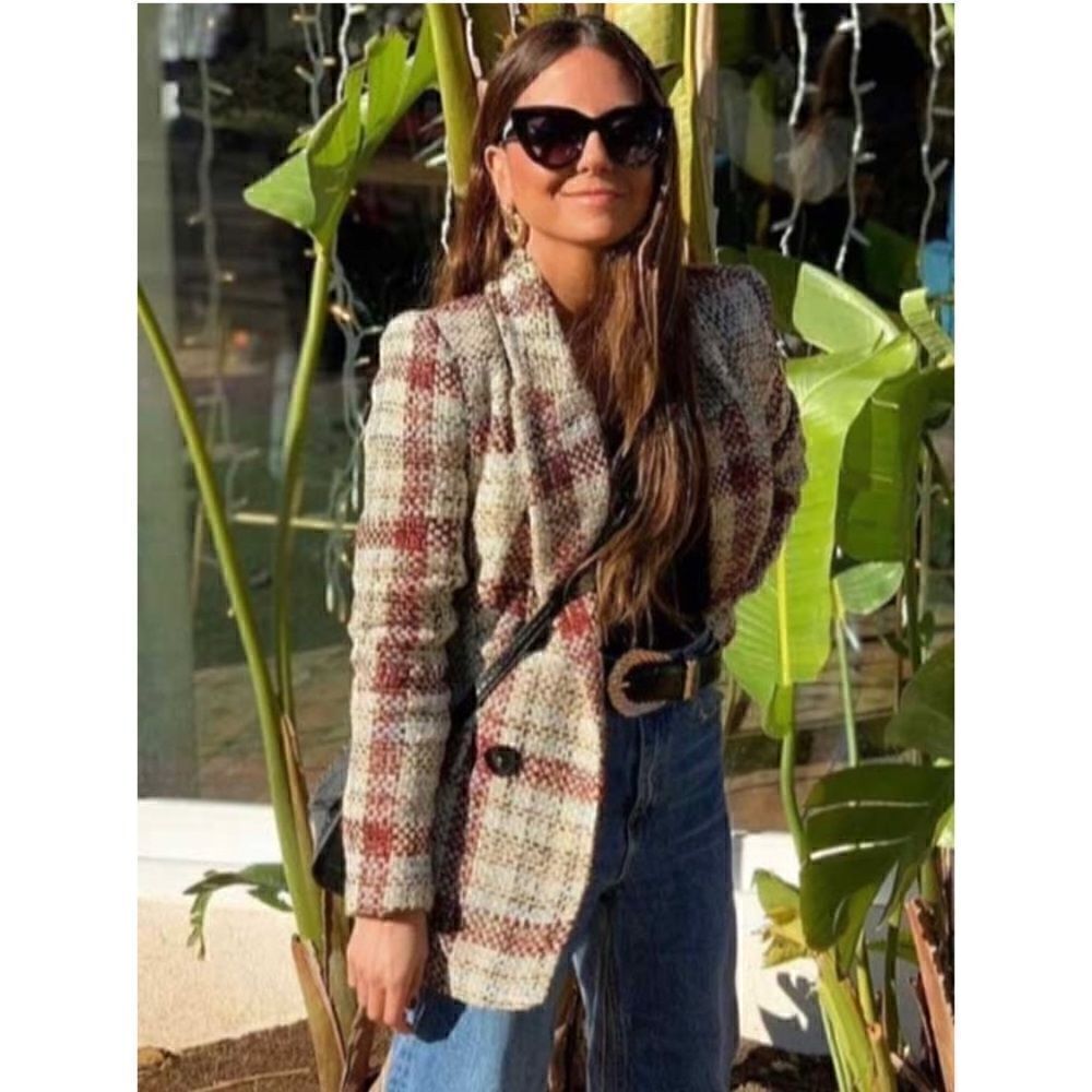 NWT Zara Blogger’s Favorite Textured Plaid Boucle Double Breasted Blazer, Small - Picture 6 of 16